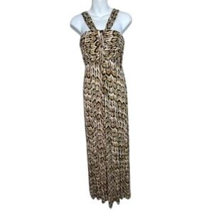 Soma Ruched Halter Maxi Dress Animal Print Stretch‎ Medium Lounge Resort Sz M